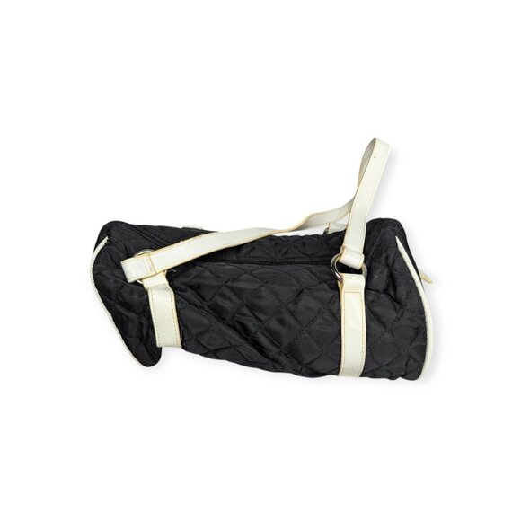Quilted Miniature Black & White Barrel Bag w/Matching "K" Initial Zip Pouch - Picture 3 of 16